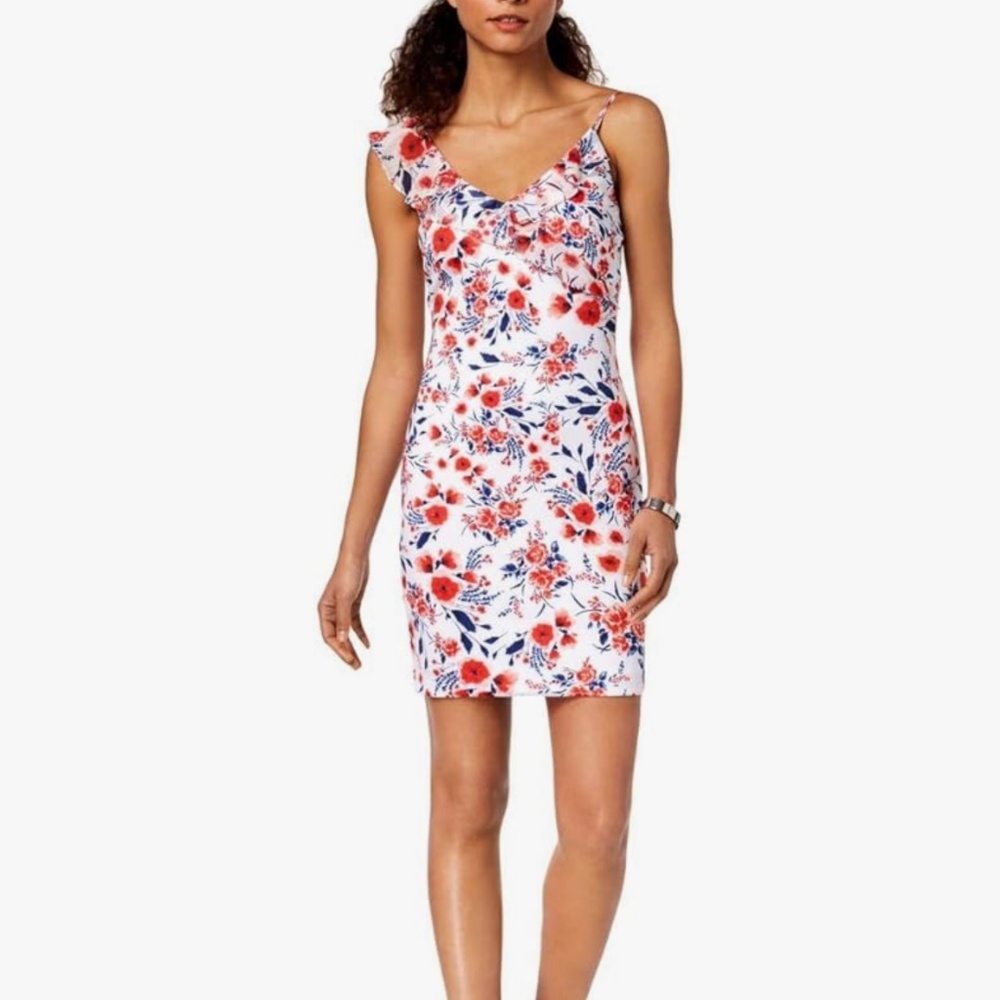 Sz 2, Guess Women's Floral V-Neck One Shoulder Dress